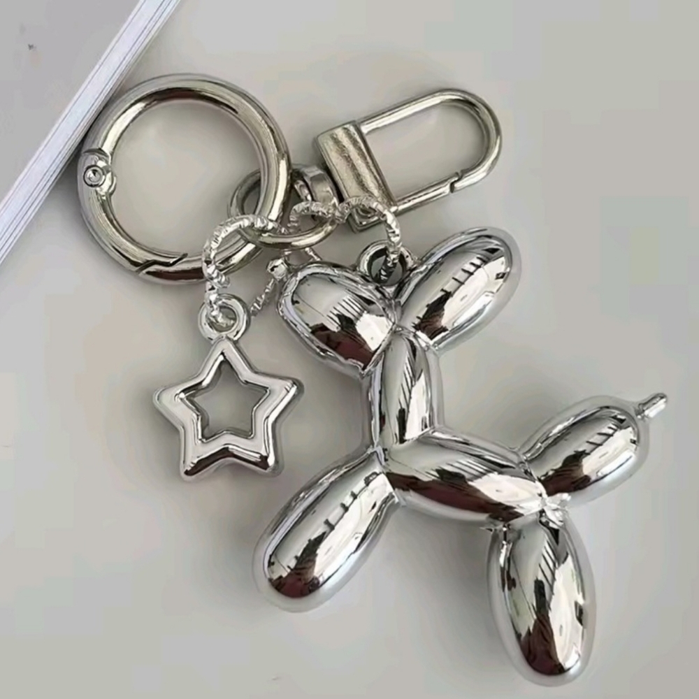 Silver Balloon Dog Keychain